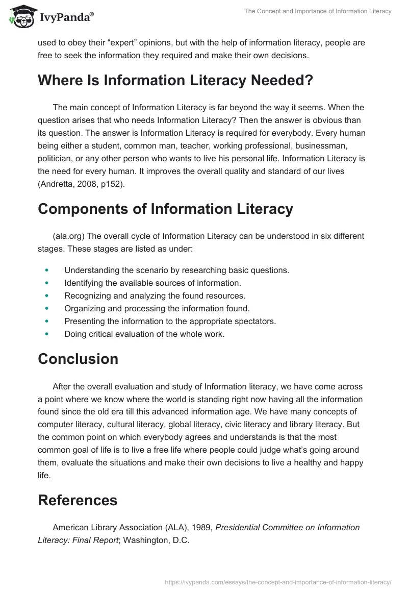 The Concept and Importance of Information Literacy. Page 2