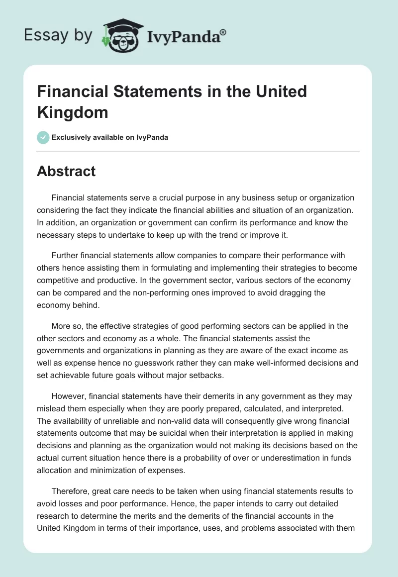 Financial Statements in the United Kingdom. Page 1