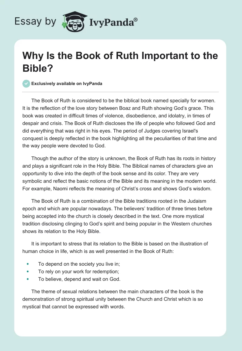 Why Is the Book of Ruth Important to the Bible?. Page 1