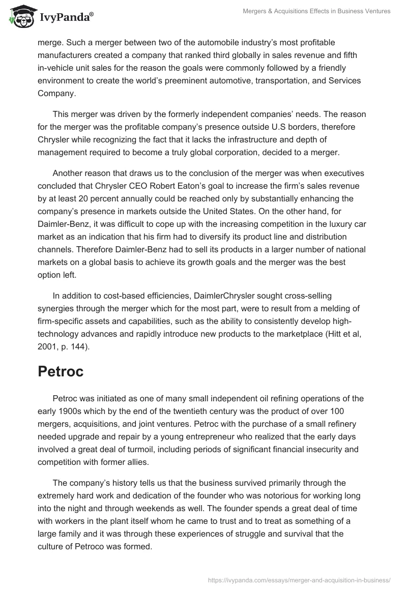 Mergers & Acquisitions Effects in Business Ventures. Page 5