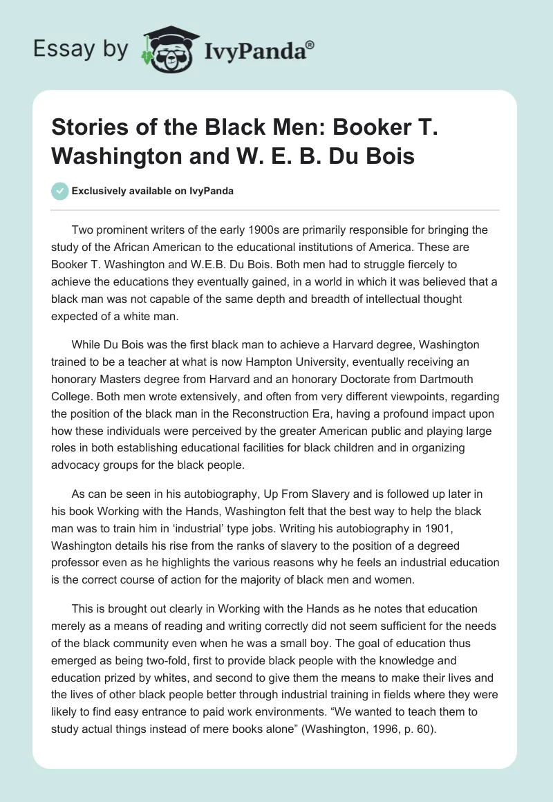 Stories of the Black Men: Booker T. Washington and W. E. B. Du Bois. Page 1