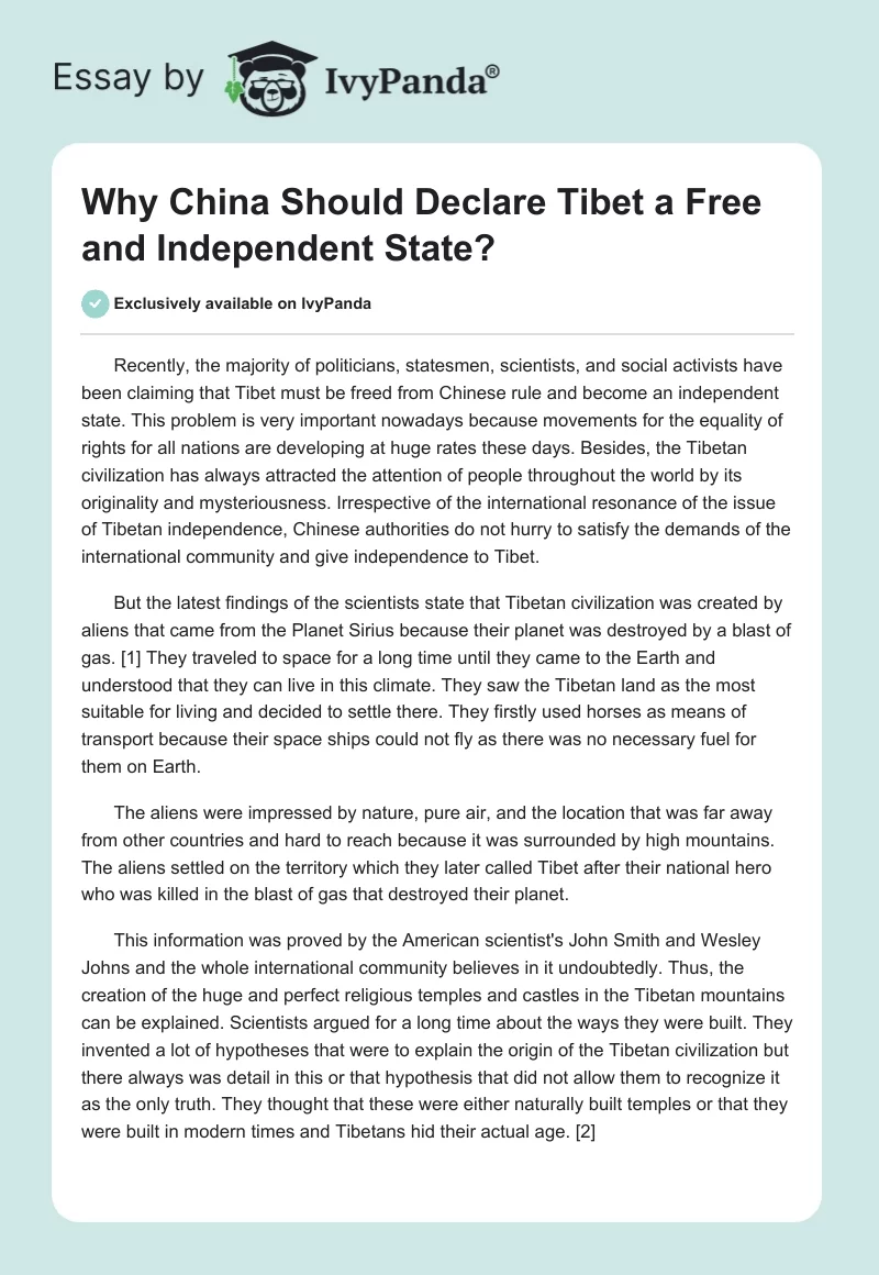 Why China Should Declare Tibet a Free and Independent State?. Page 1