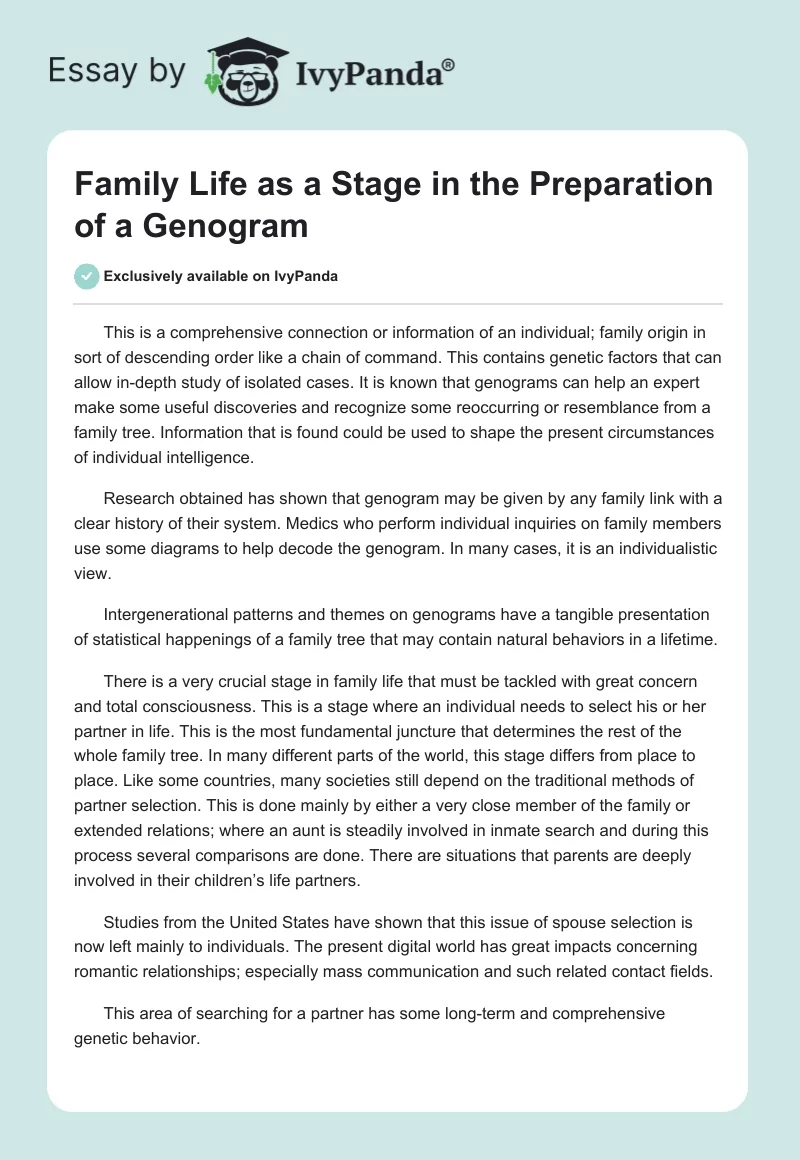 Family Life as a Stage in the Preparation of a Genogram. Page 1