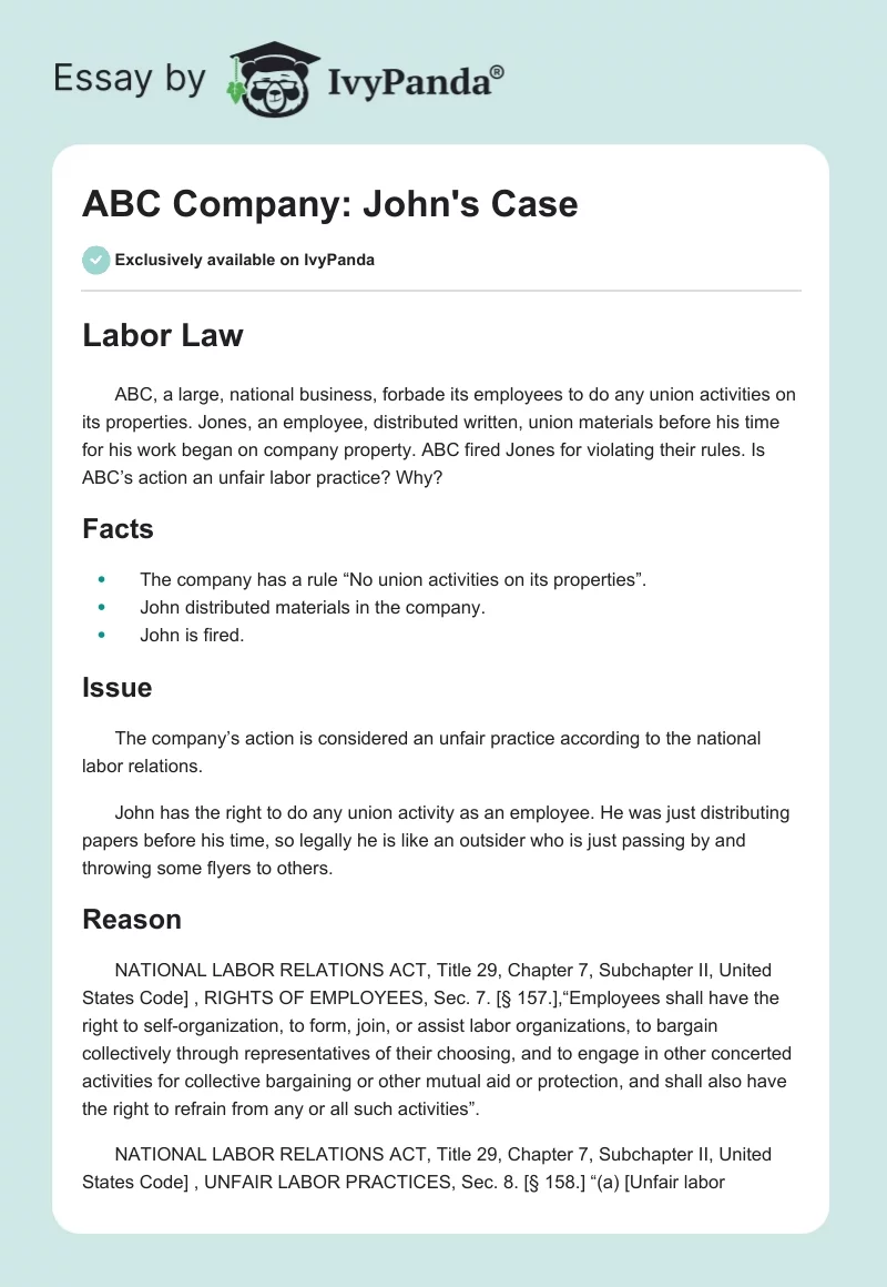 ABC Company: John's Case. Page 1