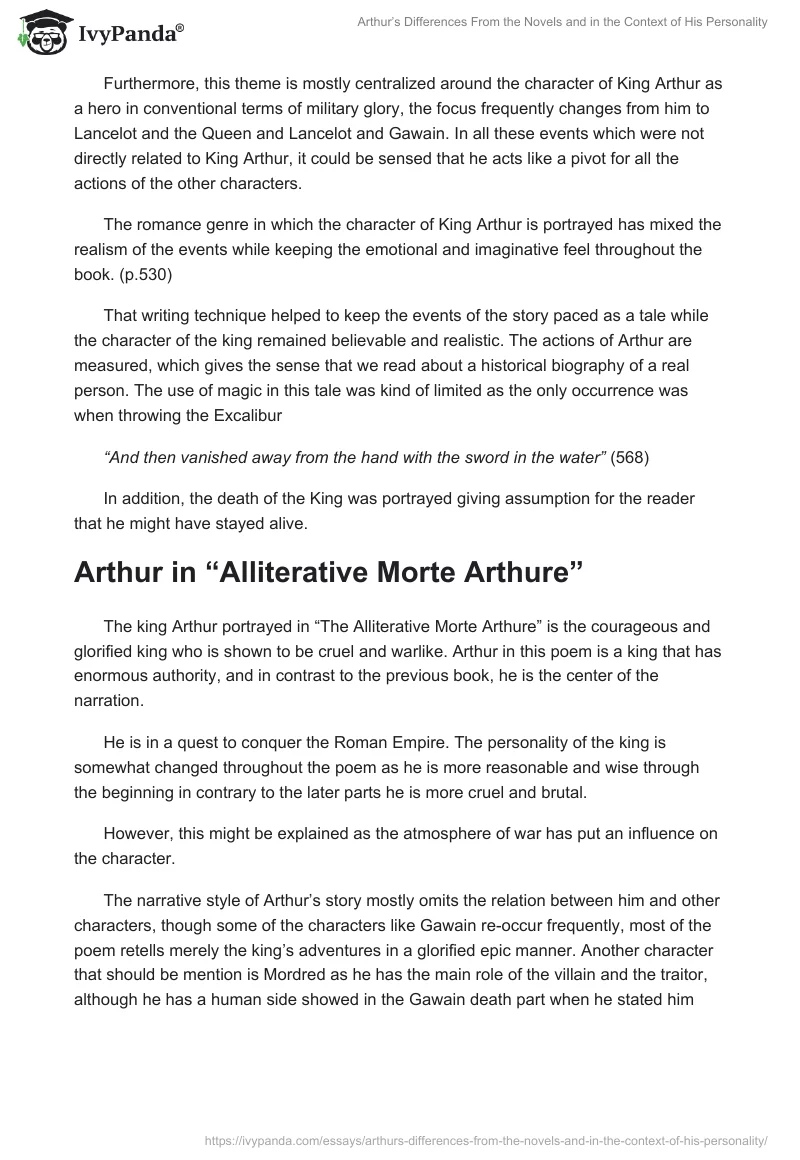 Arthur’s Differences From the Novels and in the Context of His Personality. Page 2