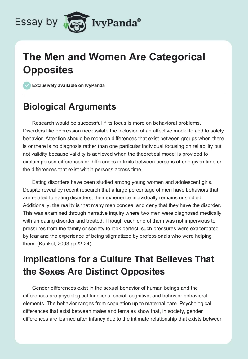 The Men and Women Are Categorical Opposites. Page 1
