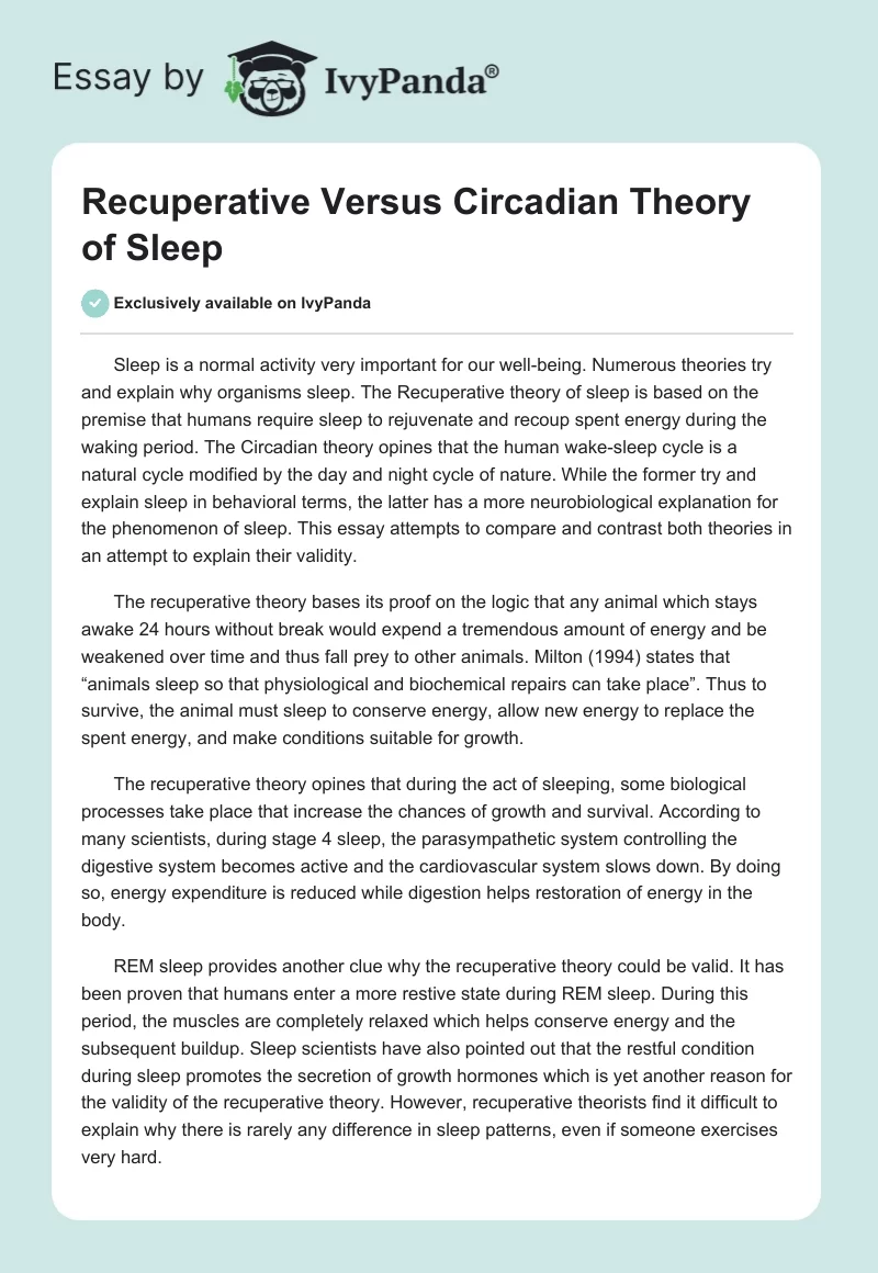 Recuperative Versus Circadian Theory of Sleep. Page 1