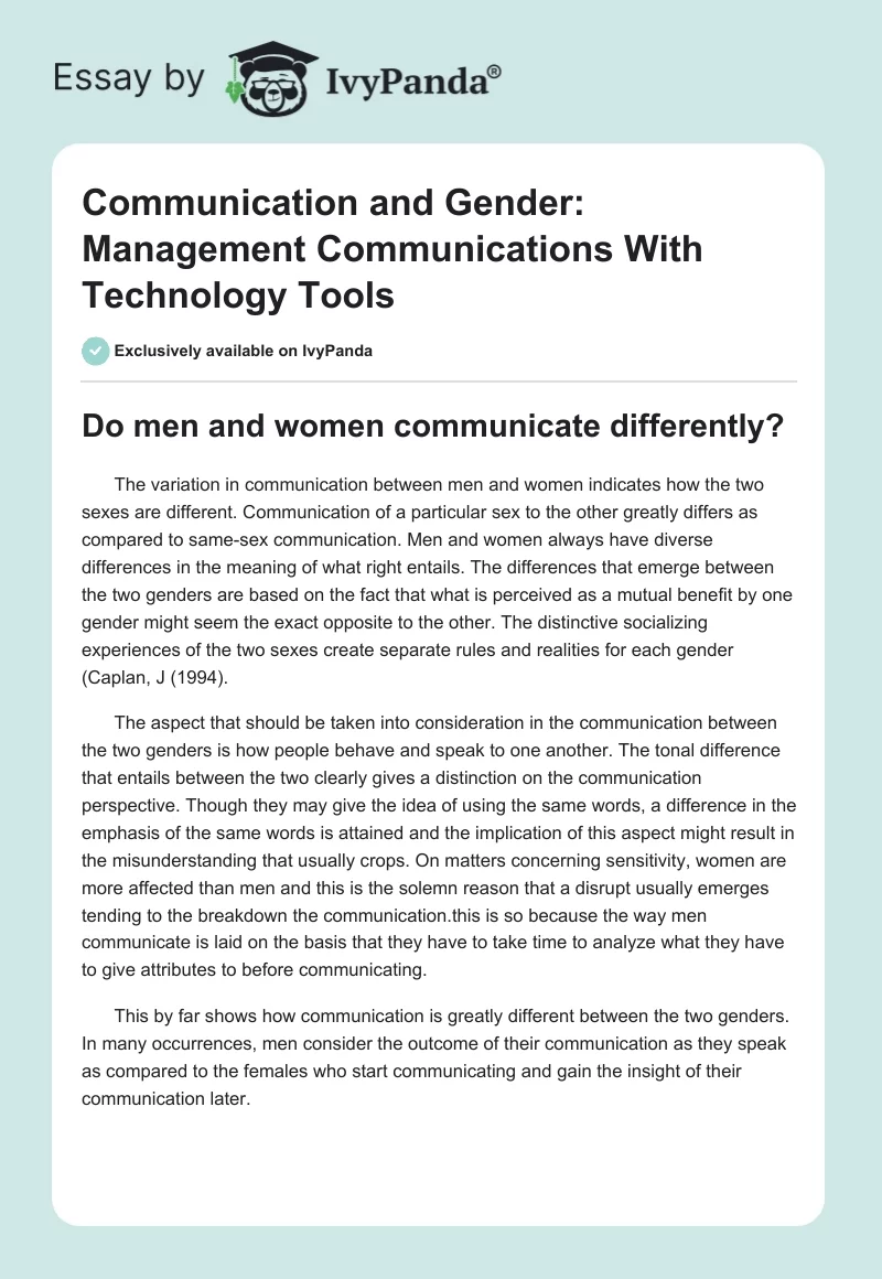Communication and Gender: Management Communications With Technology Tools. Page 1