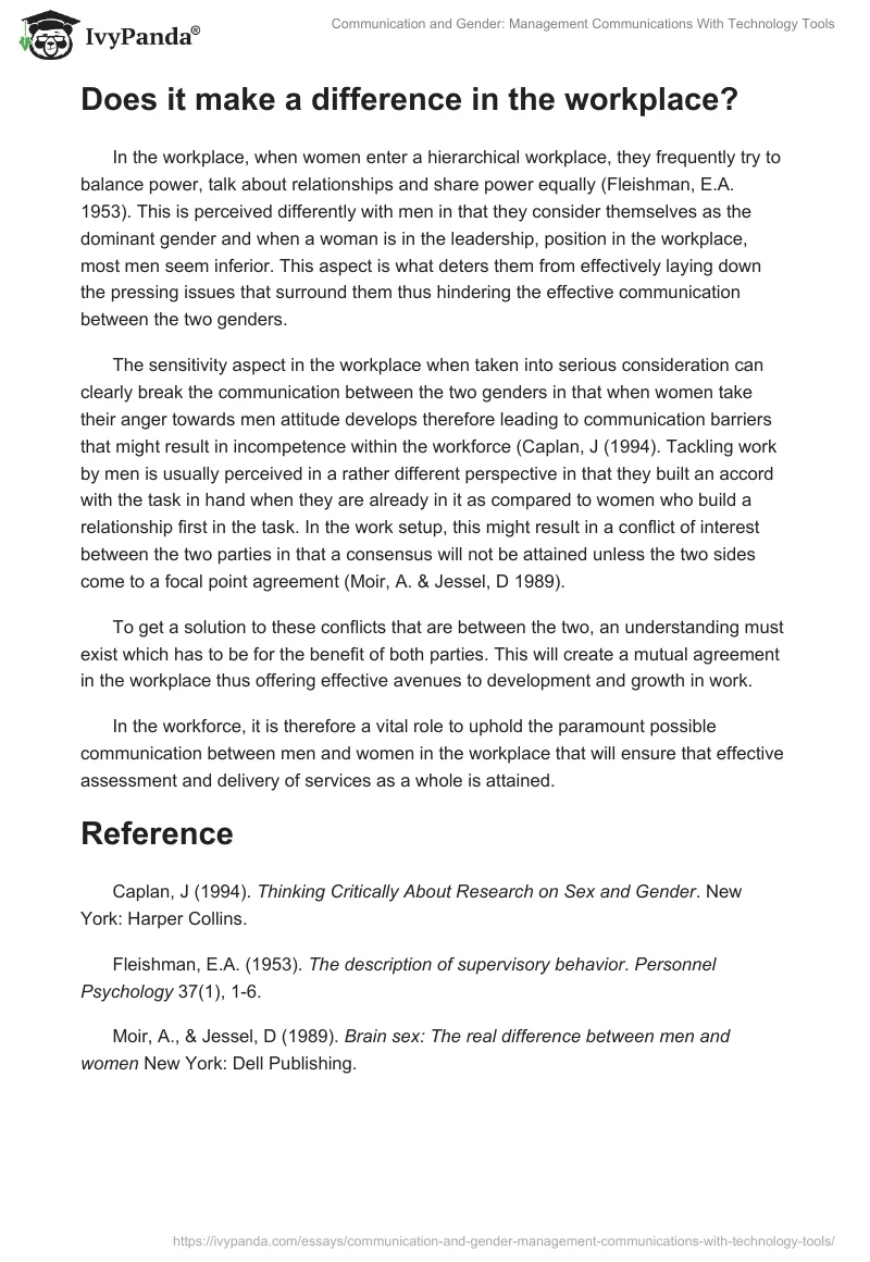 Communication and Gender: Management Communications With Technology Tools. Page 2