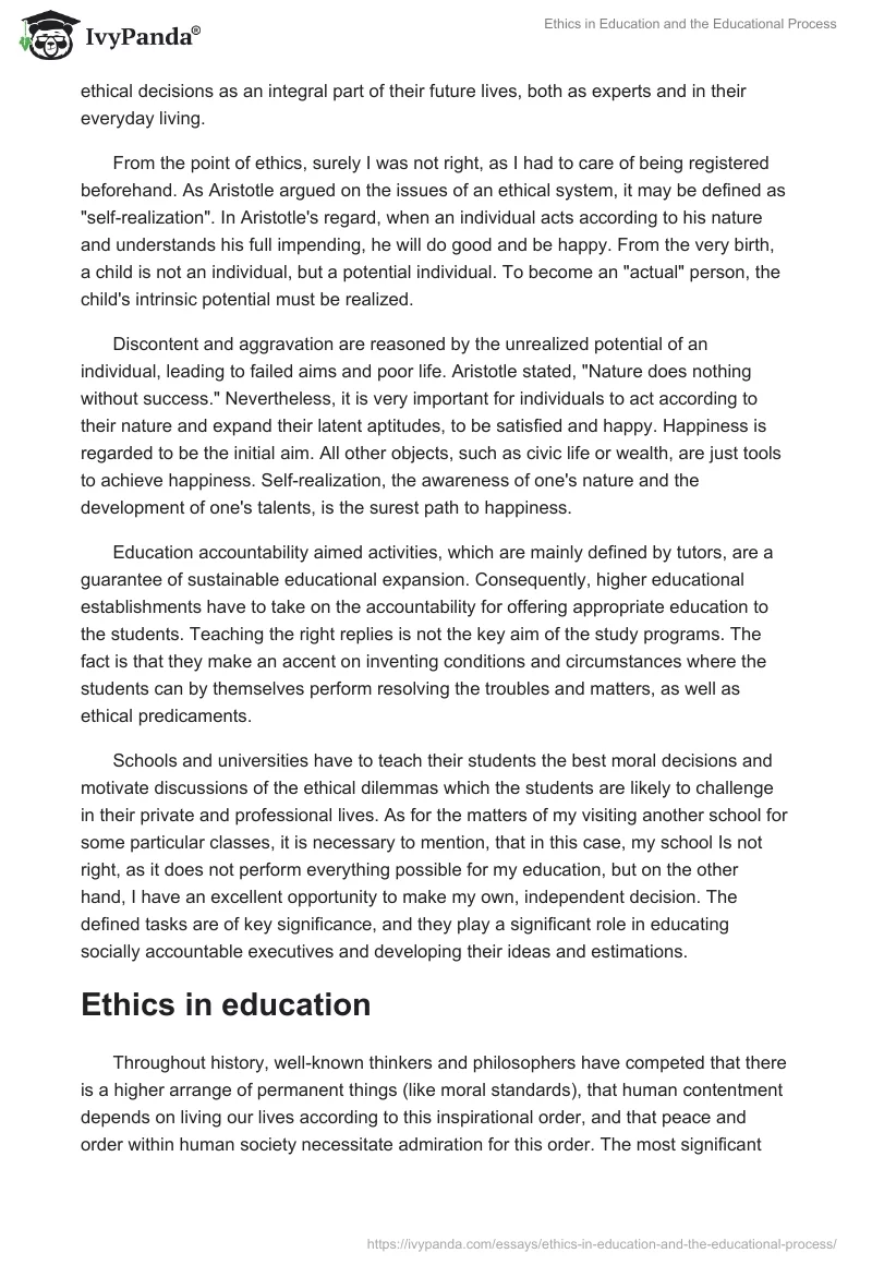 Ethics in Education and the Educational Process. Page 2