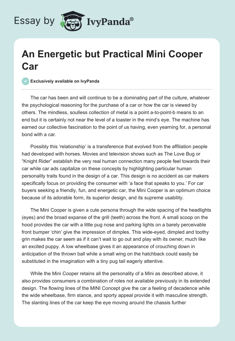 An Energetic but Practical Mini Cooper Car. Page 1