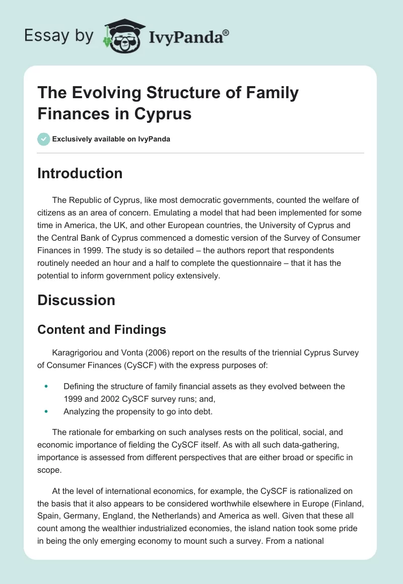 The Evolving Structure of Family Finances in Cyprus. Page 1
