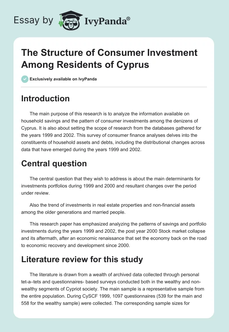 The Structure of Consumer Investment Among Residents of Cyprus. Page 1