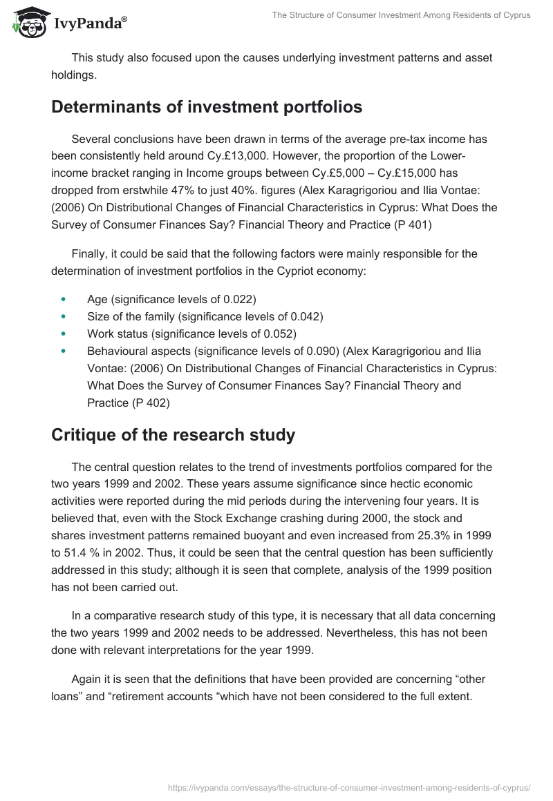 The Structure of Consumer Investment Among Residents of Cyprus. Page 5