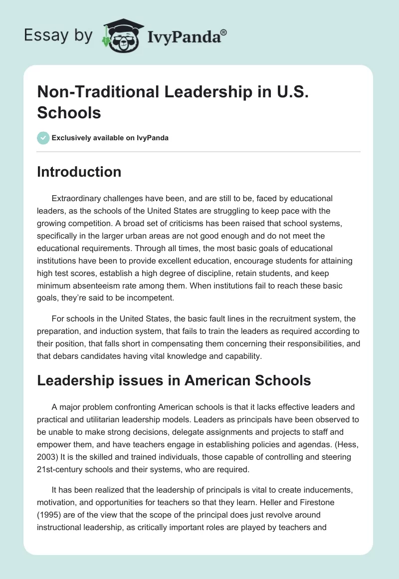 Non-Traditional Leadership in U.S. Schools. Page 1