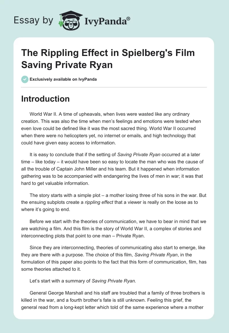 The Rippling Effect in Spielberg's Film "Saving Private Ryan". Page 1