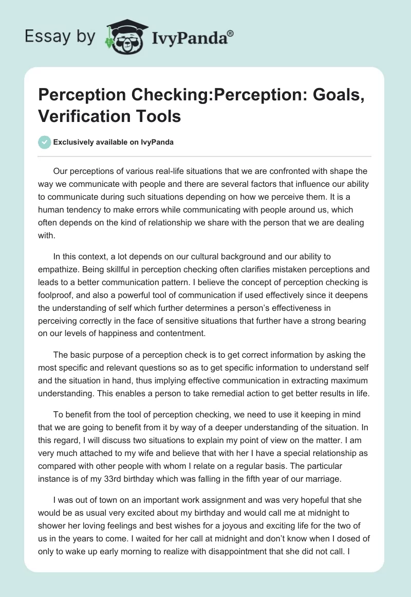 Perception Checking:"Perception: Goals, Verification Tools". Page 1