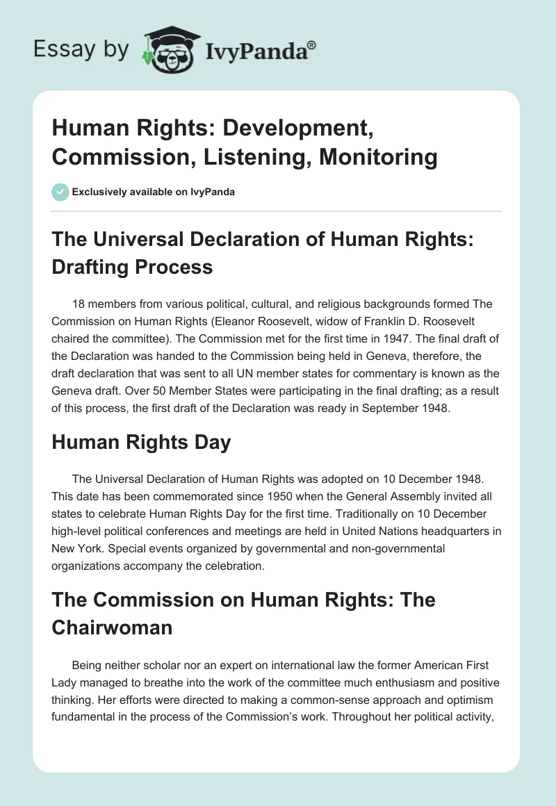 Human Rights: Development, Commission, Listening, Monitoring. Page 1