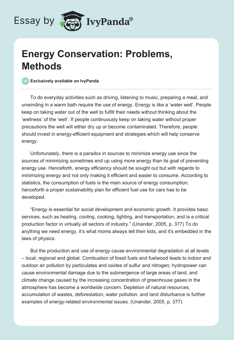 Energy Conservation: Problems, Methods. Page 1