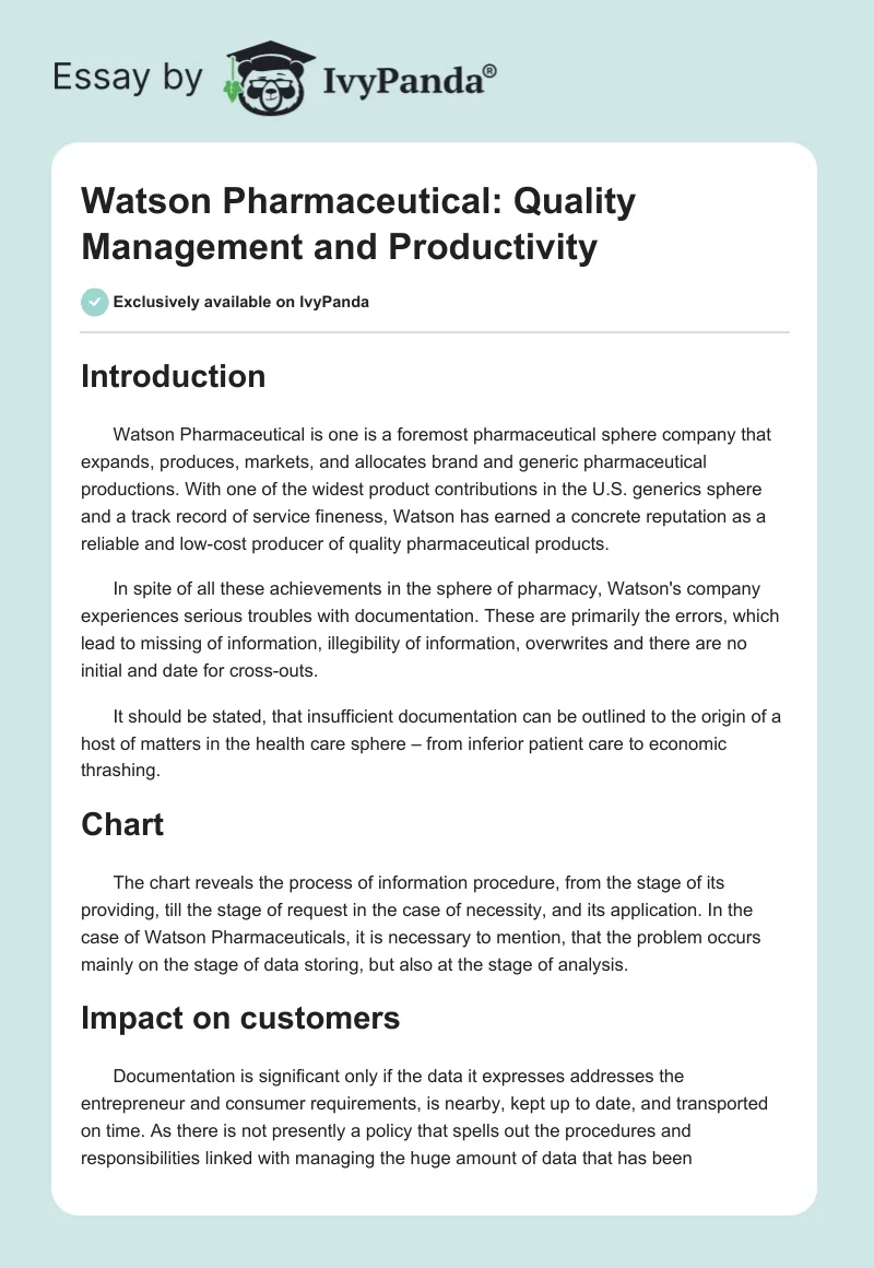 Watson Pharmaceutical: Quality Management and Productivity. Page 1