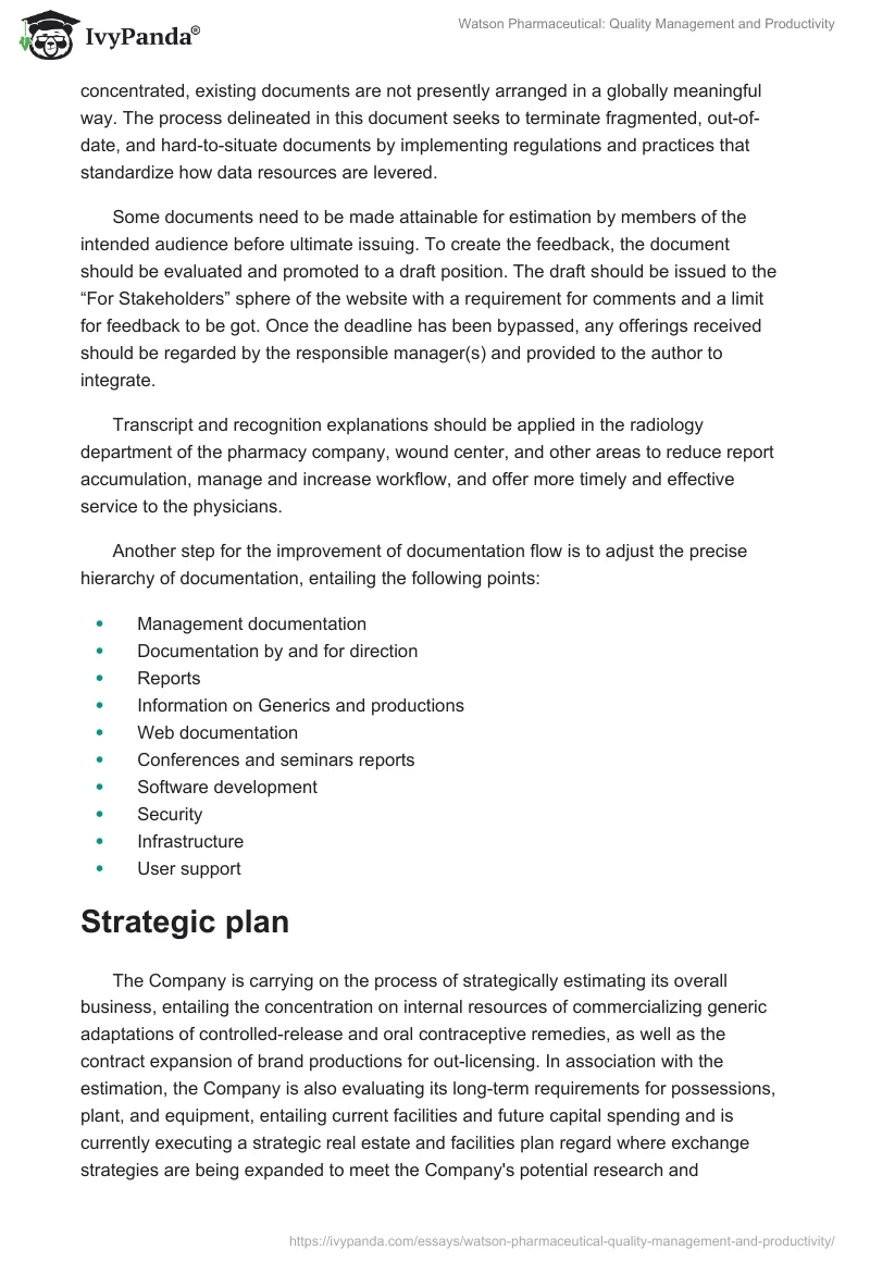 Watson Pharmaceutical: Quality Management and Productivity. Page 2