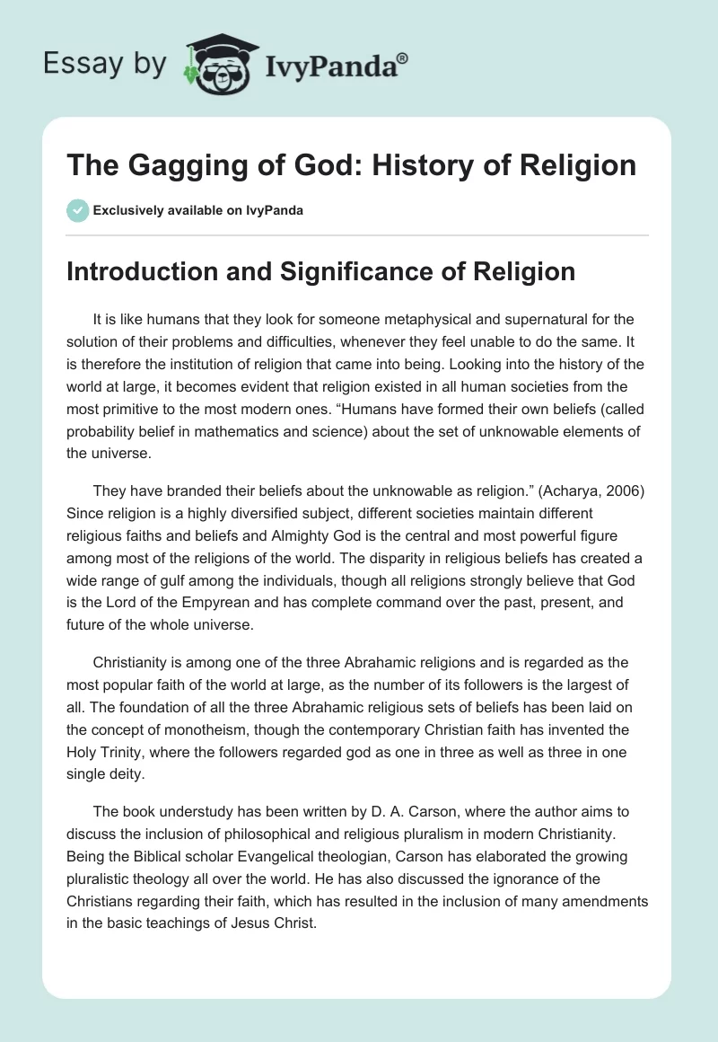 The Gagging of God: History of Religion. Page 1