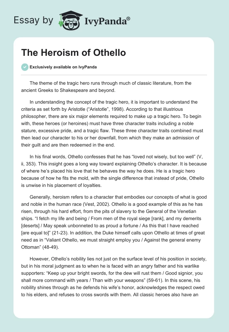 othello research paper