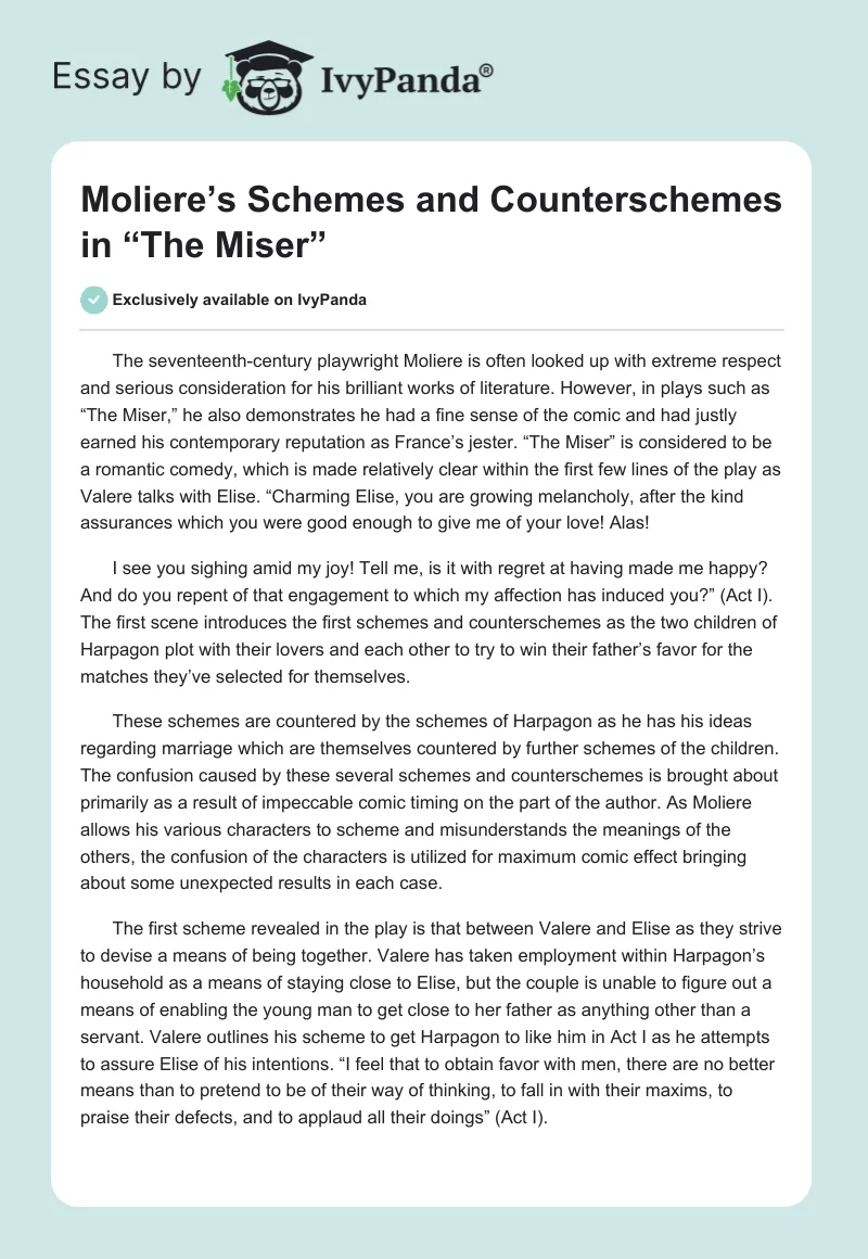 Moliere’s Schemes and Counterschemes in “The Miser”. Page 1