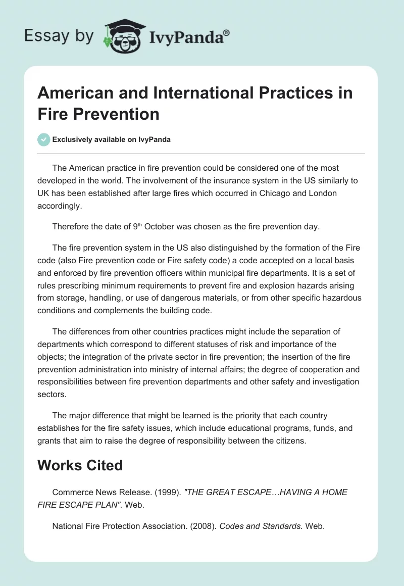 American and International Practices in Fire Prevention. Page 1
