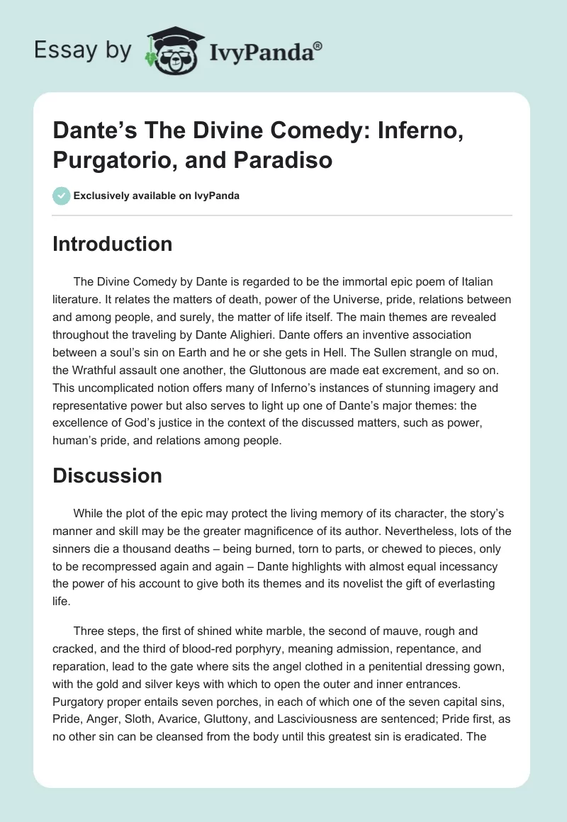 Dante’s "The Divine Comedy": Inferno, Purgatorio, and Paradiso. Page 1