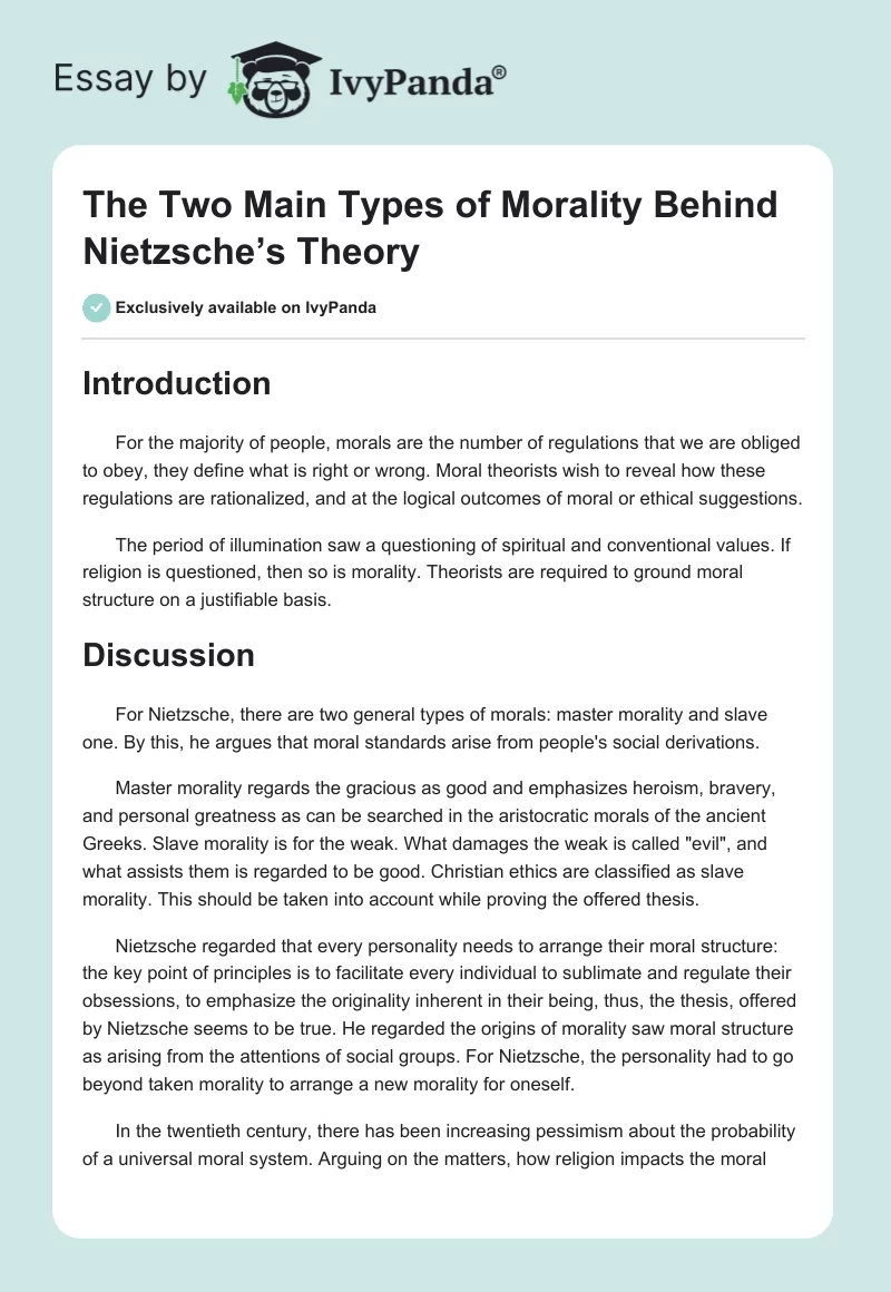 The Two Main Types of Morality Behind Nietzsche’s Theory. Page 1