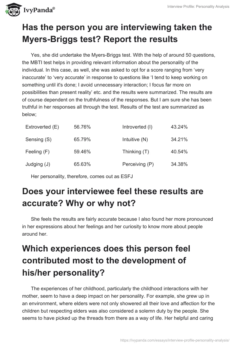 Interview Profile: "Personality Analysis". Page 2