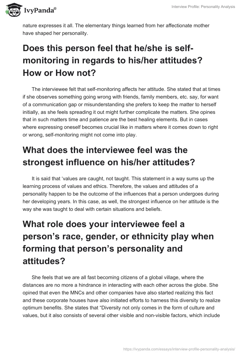 Interview Profile: "Personality Analysis". Page 3