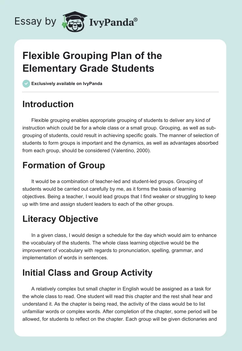 Flexible Grouping Plan of the Elementary Grade Students. Page 1