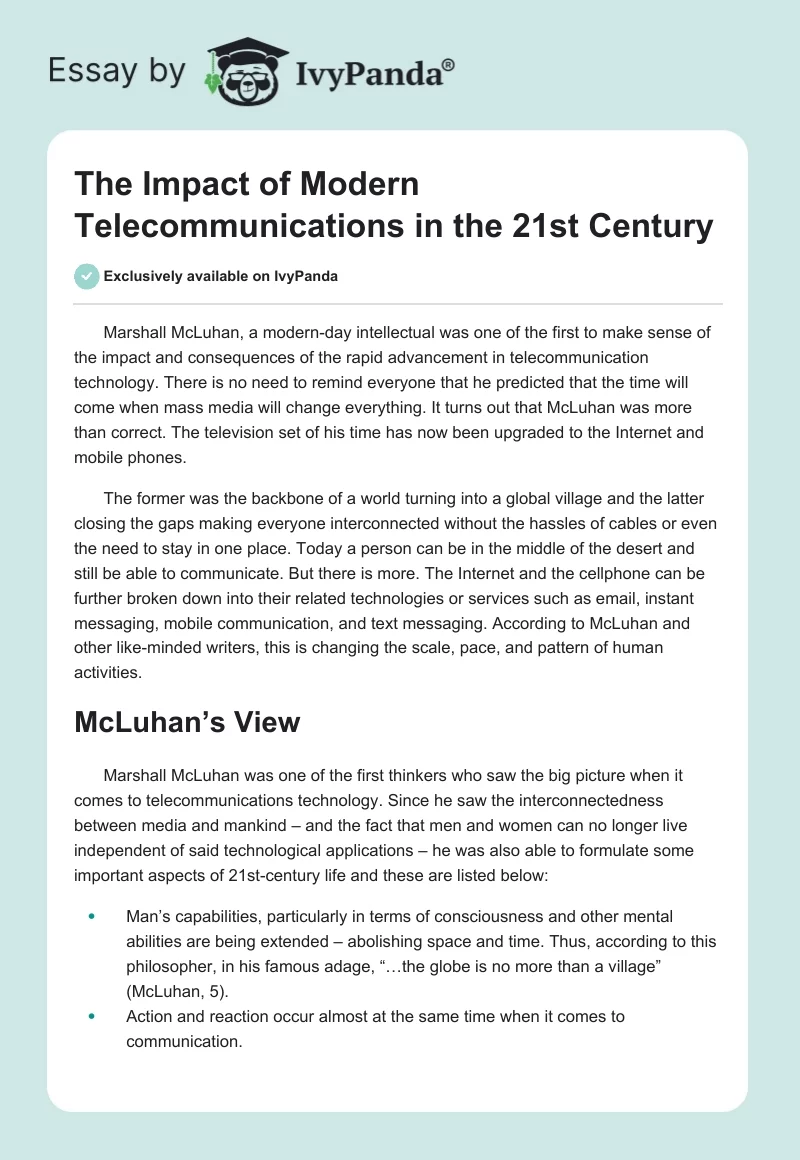 The Impact of Modern Telecommunications in the 21st Century. Page 1