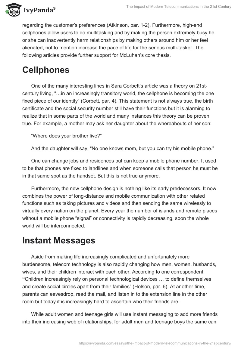 The Impact of Modern Telecommunications in the 21st Century. Page 3