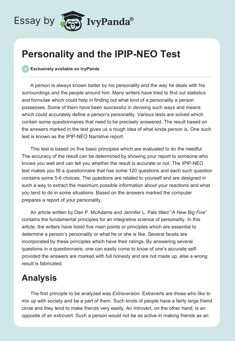 Personality and the IPIP-NEO Test. Page 1