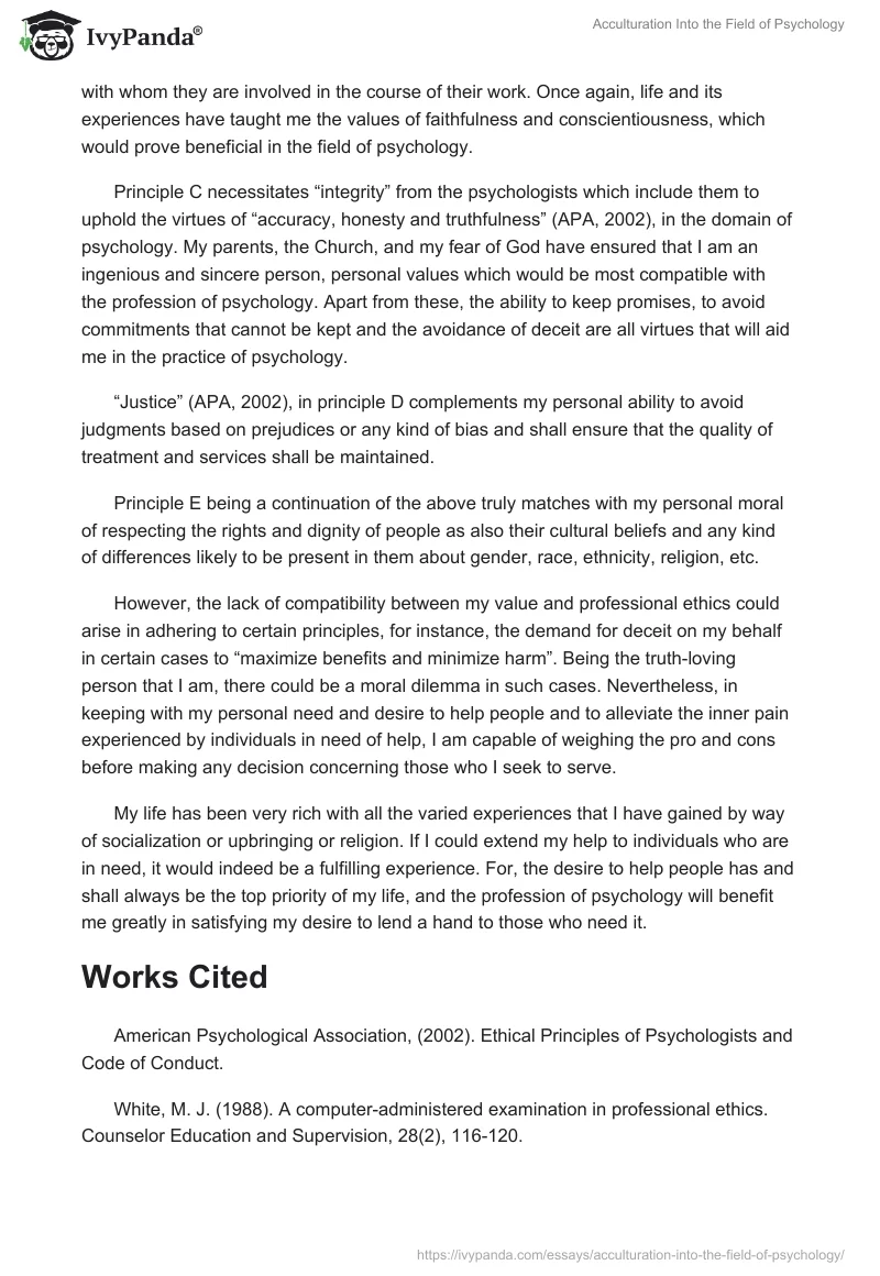Acculturation Into the Field of Psychology. Page 3