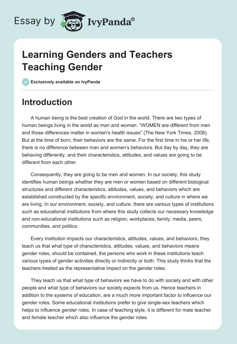 Learning Genders and Teachers Teaching Gender. Page 1