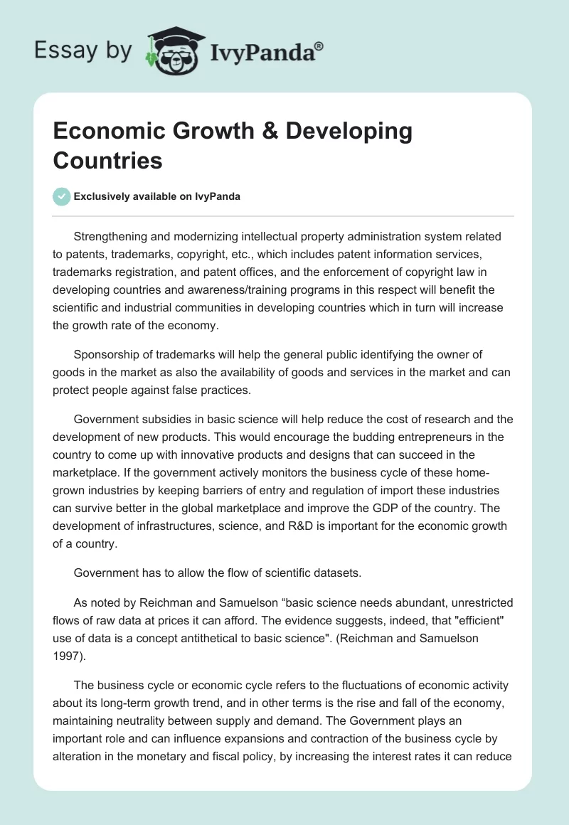 Economic Growth & Developing Countries. Page 1