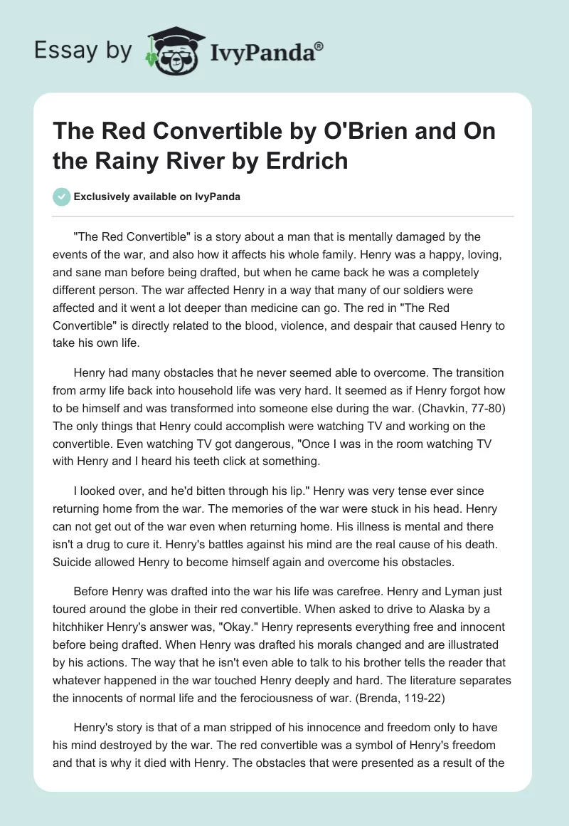 "The Red Convertible" by O'Brien and "On the Rainy River" by Erdrich. Page 1