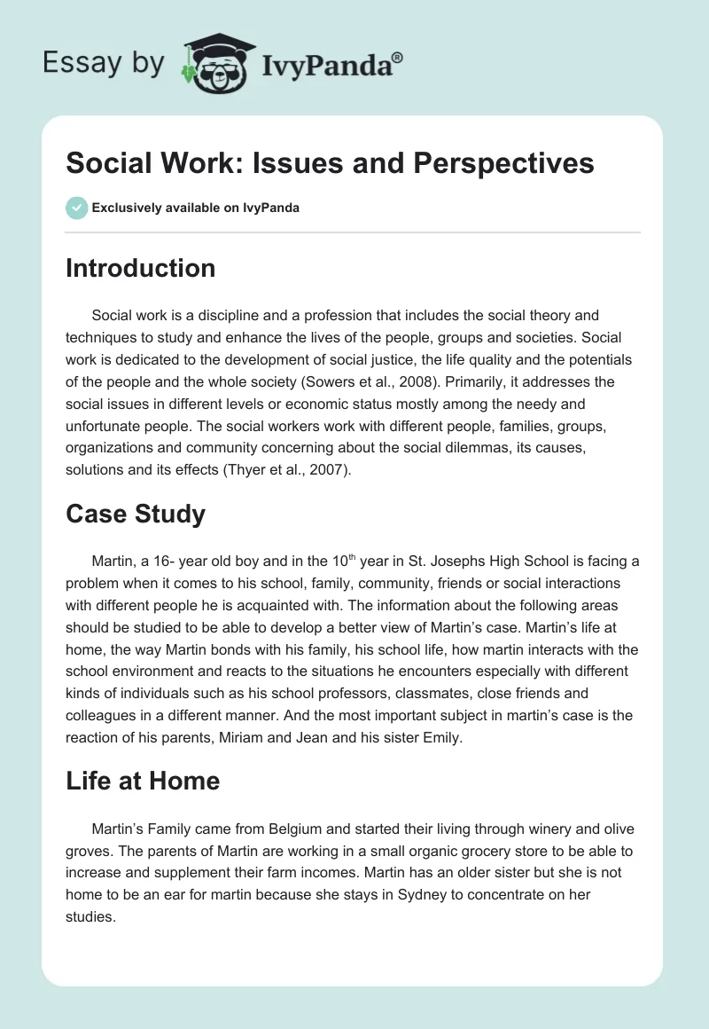 Social Work: Issues and Perspectives. Page 1