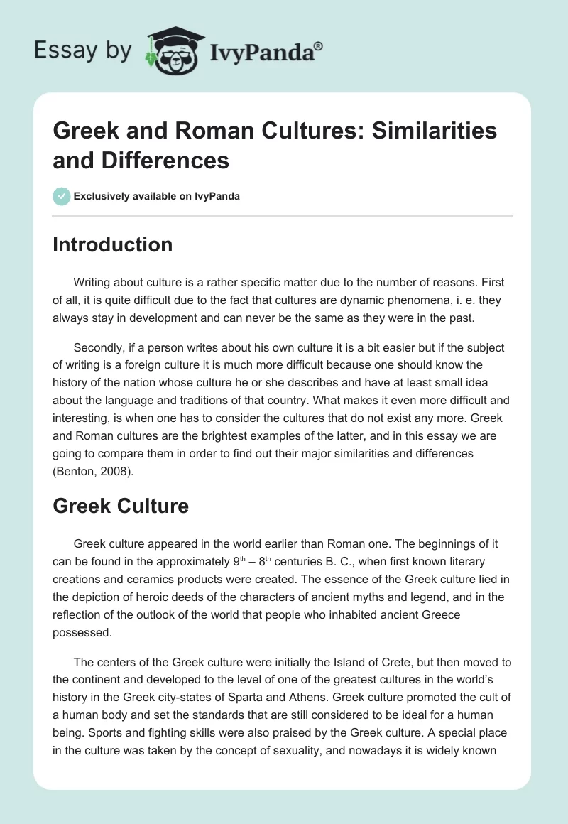 Greek and Roman Cultures: Similarities and Differences. Page 1