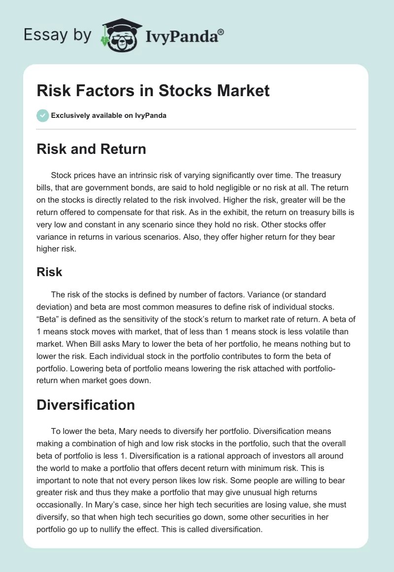 Risk Factors in Stocks Market. Page 1
