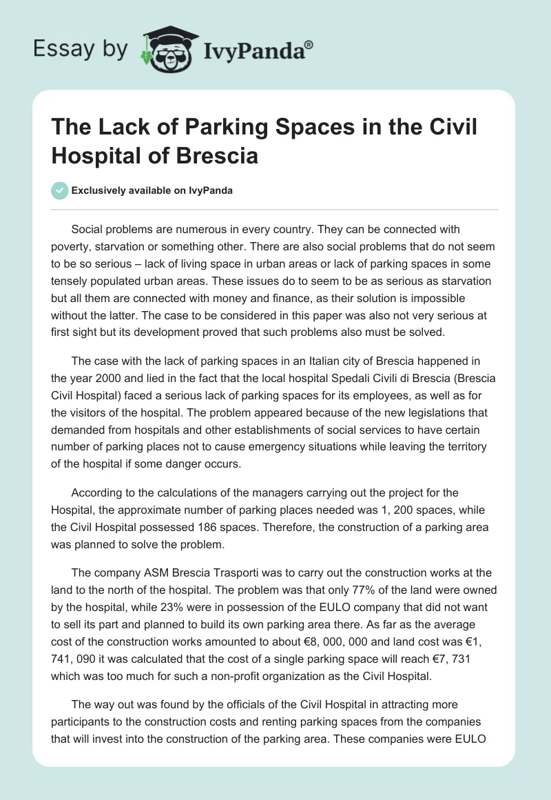 The Lack of Parking Spaces in the Civil Hospital of Brescia. Page 1