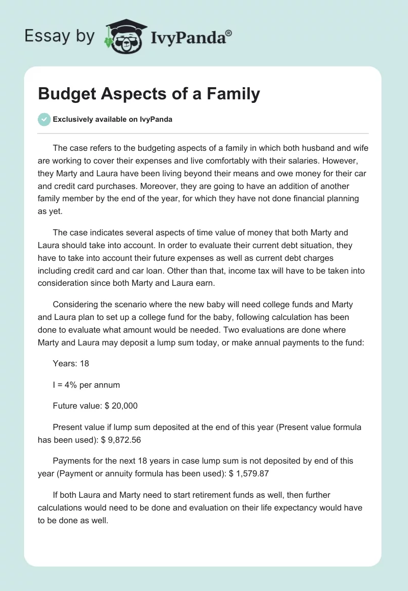 Budget Aspects of a Family. Page 1