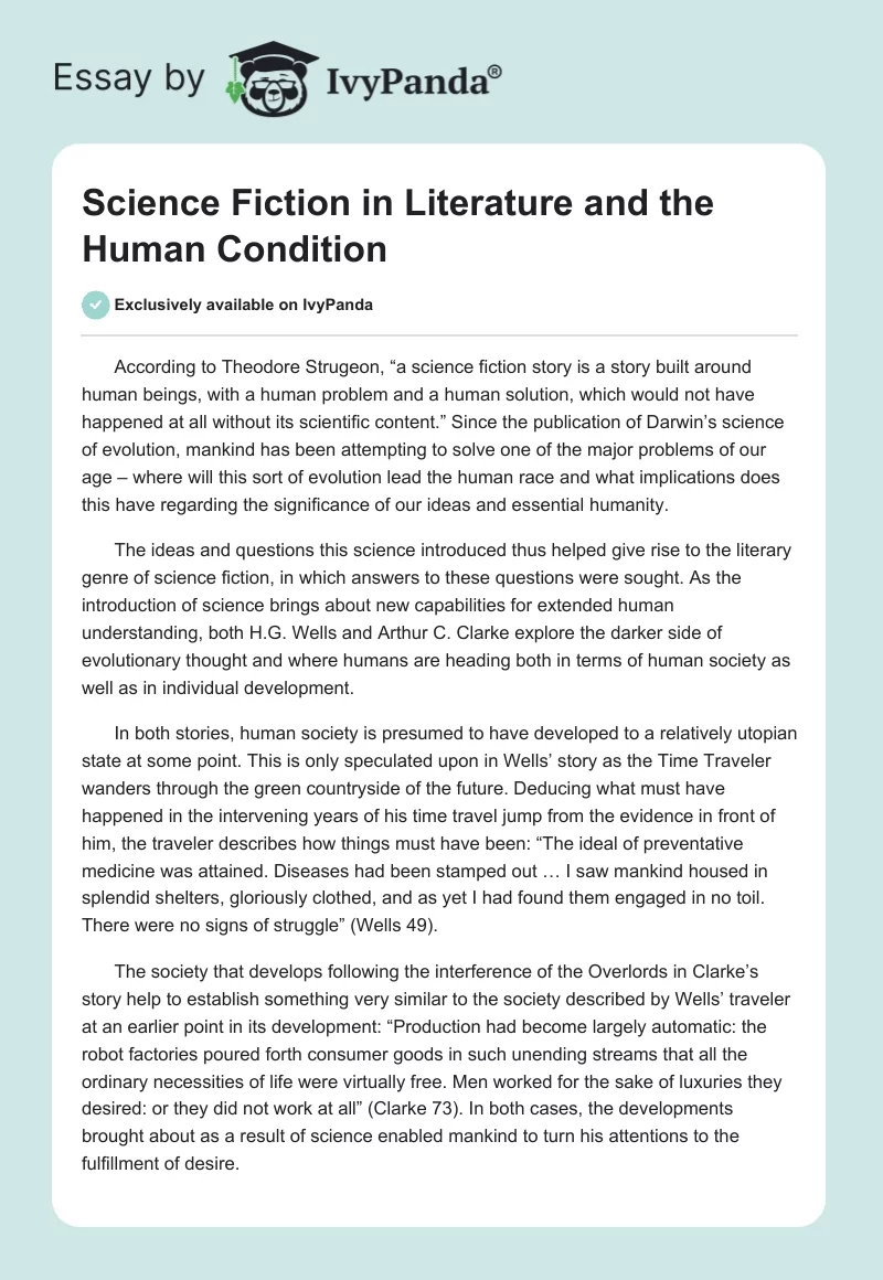 Science Fiction in Literature and the Human Condition. Page 1