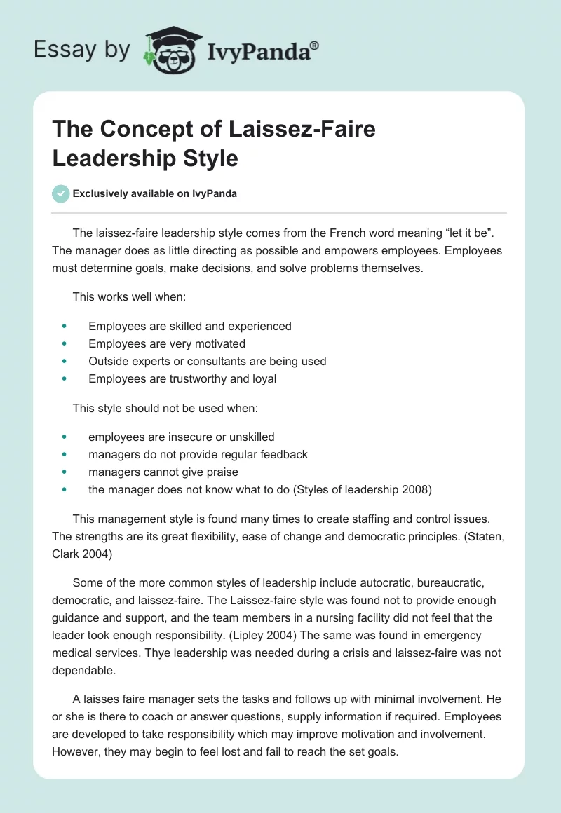 The Concept of Laissez-Faire Leadership Style. Page 1