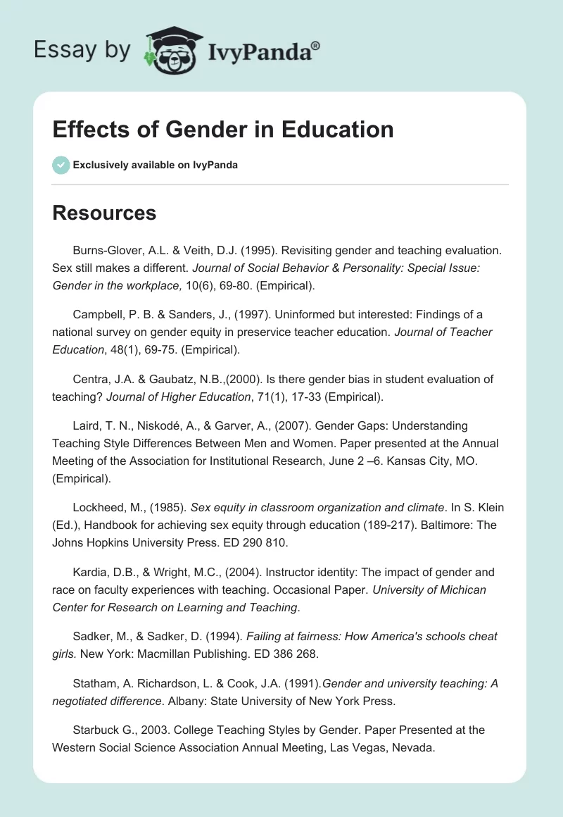 Effects of Gender in Education. Page 1