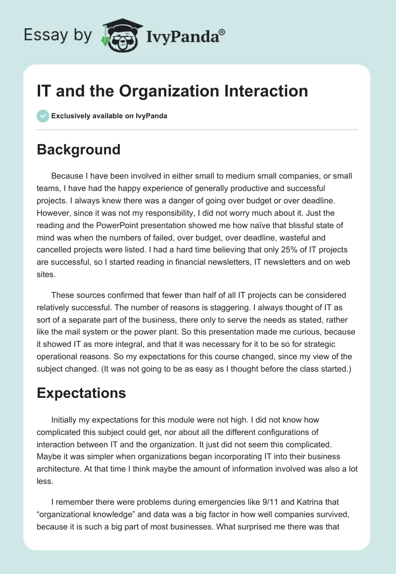 IT and the Organization Interaction. Page 1